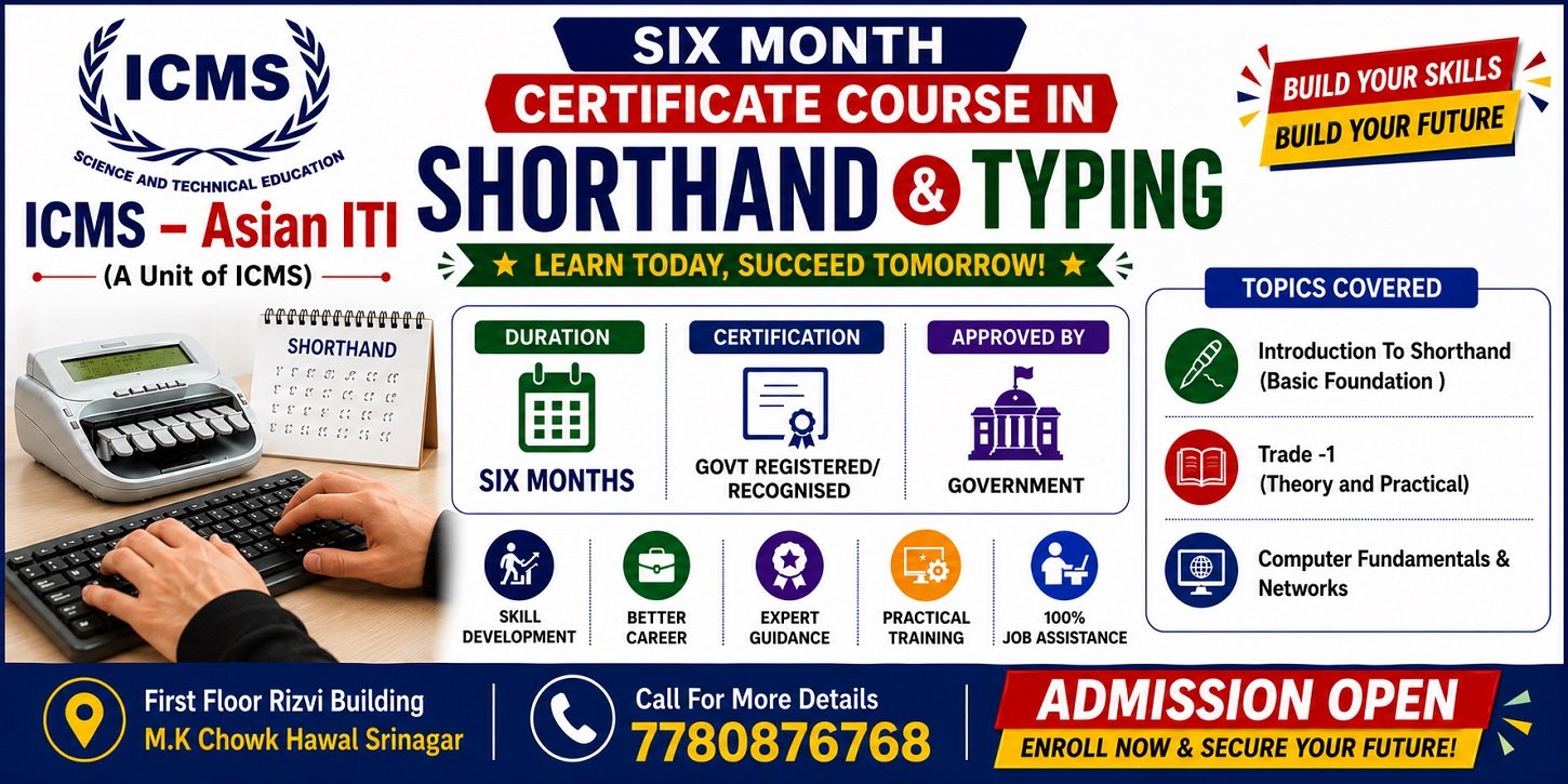 Six Month Certificate Course In Shorthand and Typing