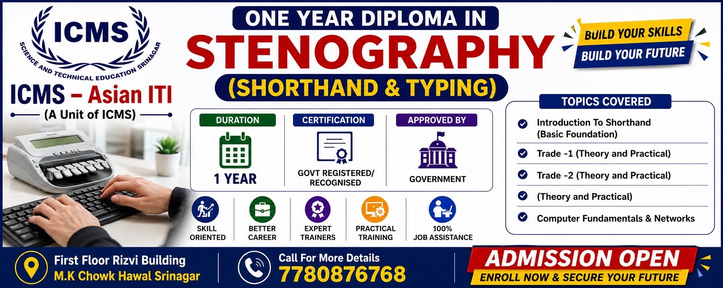One Year Diploma In Stenography (Shorthand & Typing)