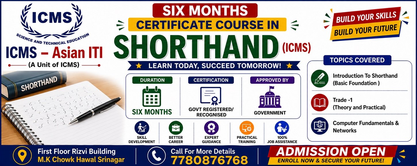 Six Months Certificate Course In Shorthand (ICMS)