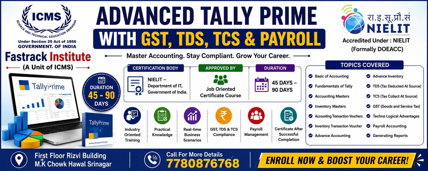 Advanced Tally Prime  with GST TDS TCS and Payroll